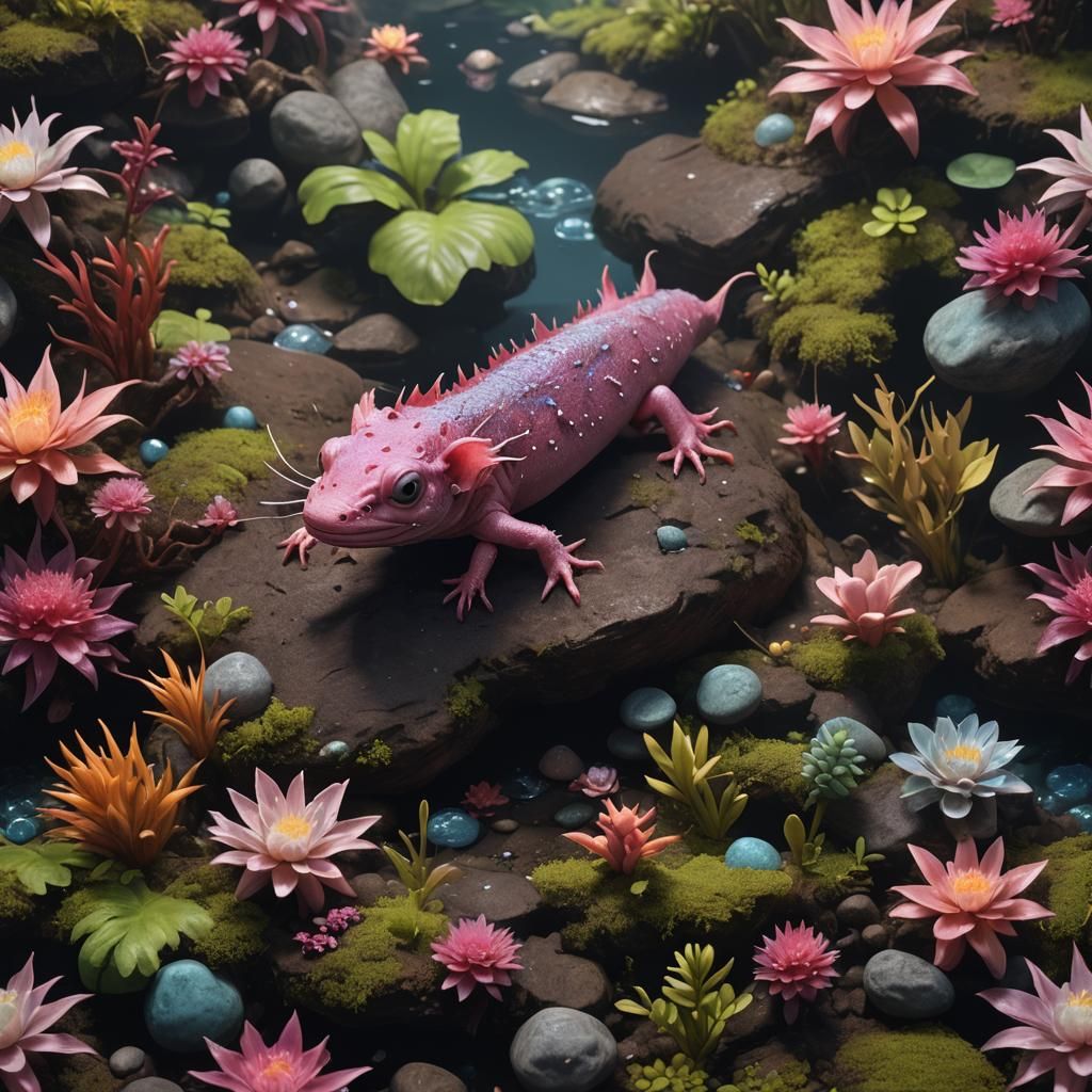 Fantastical Baby Axolotl in Detailed Digital Painting