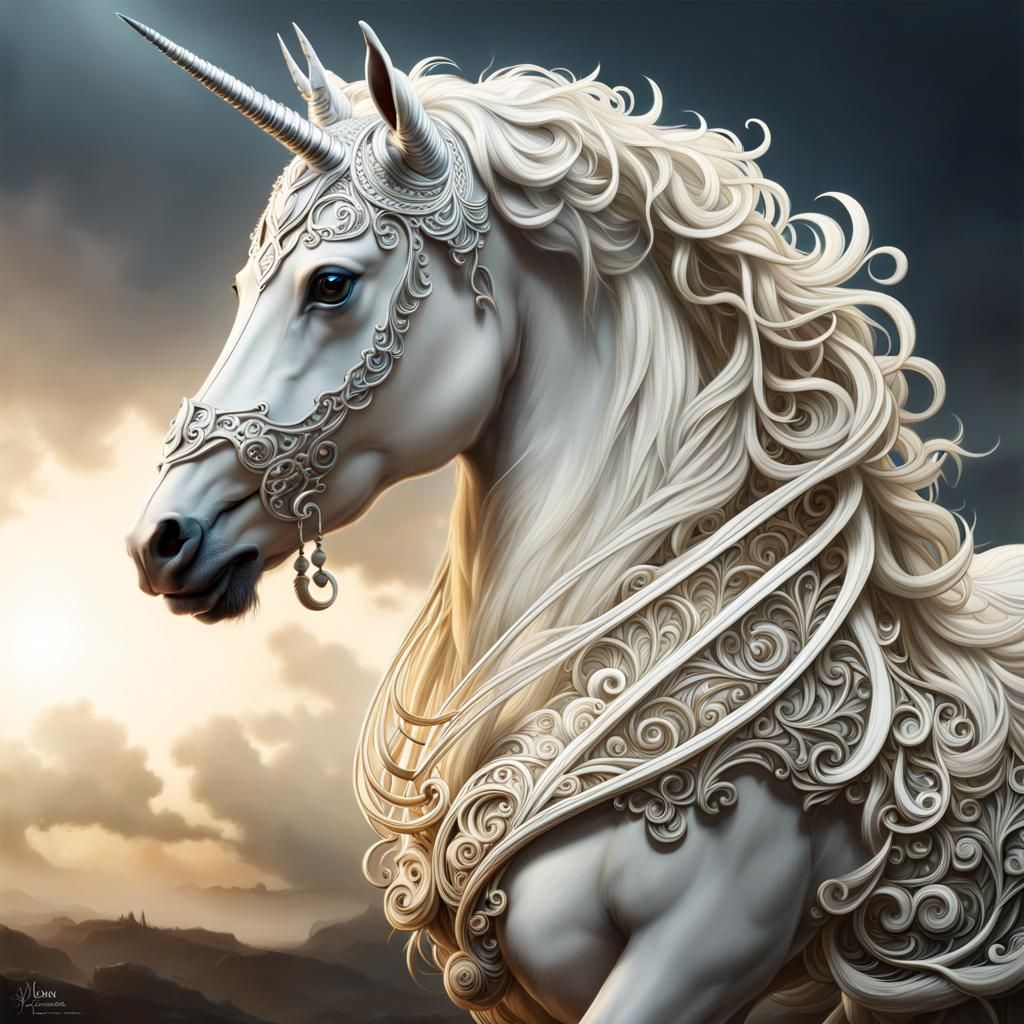 Filigree Ivory Unicorn: Detailed Digital Masterpiece