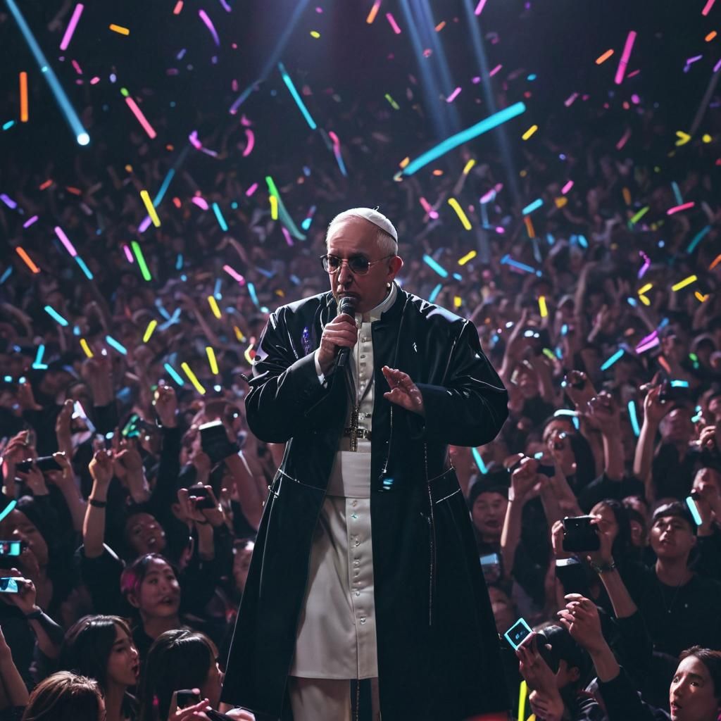 The Pope as a K-Pop Star in Vivid Digital Art