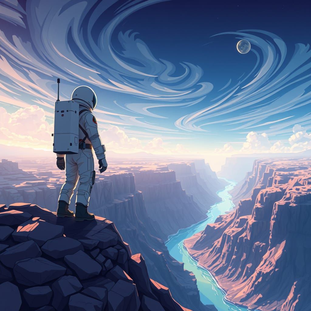 Galactic Explorer on an Alien Ridge in Cel-Shaded Anime Styl...