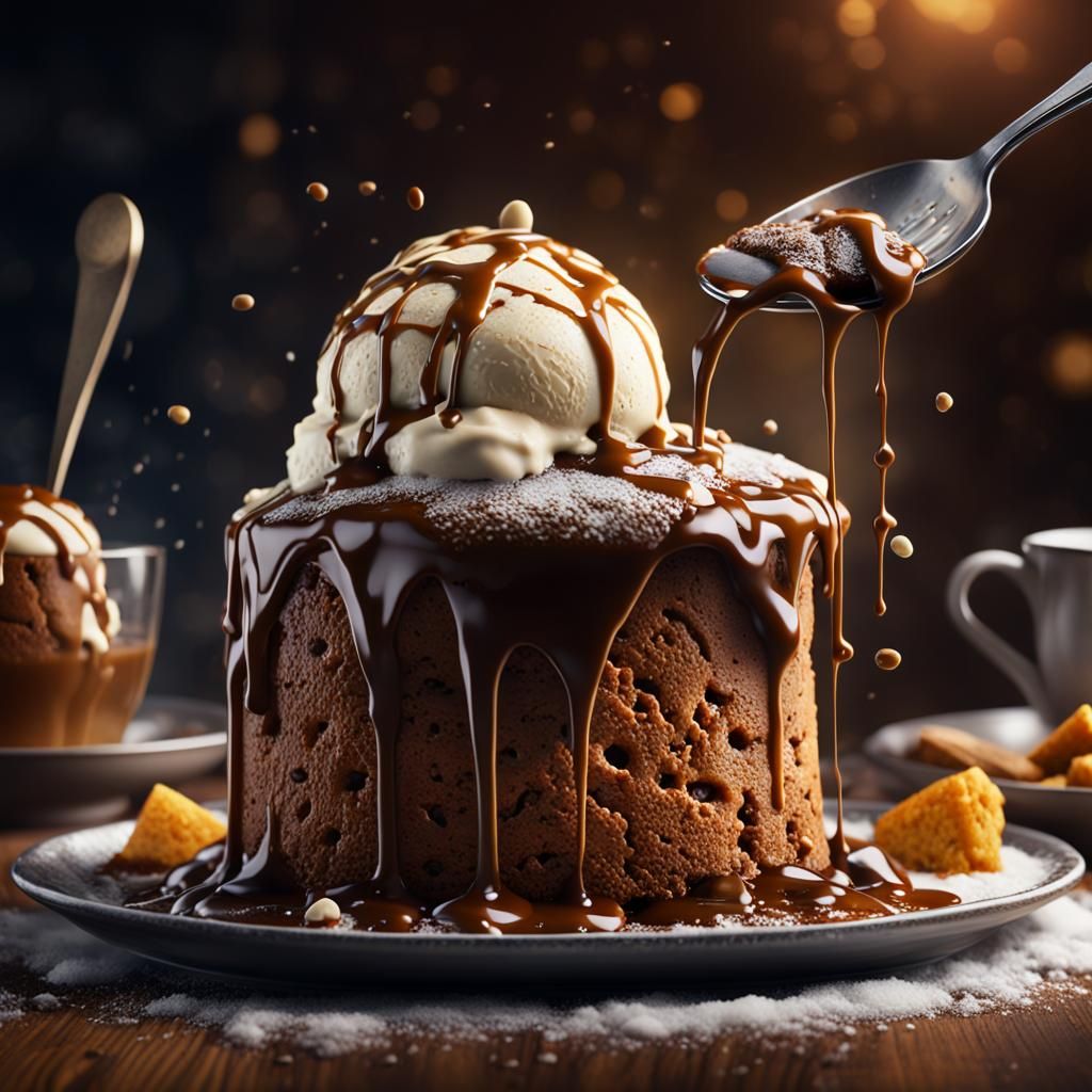 Sticky Toffee Pudding with Ice Cream: Digital Matte Painting