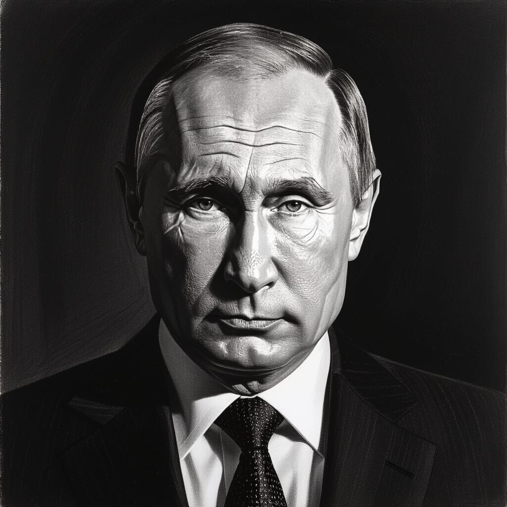 Stoic Charcoal Portrait of Vladimir Putin