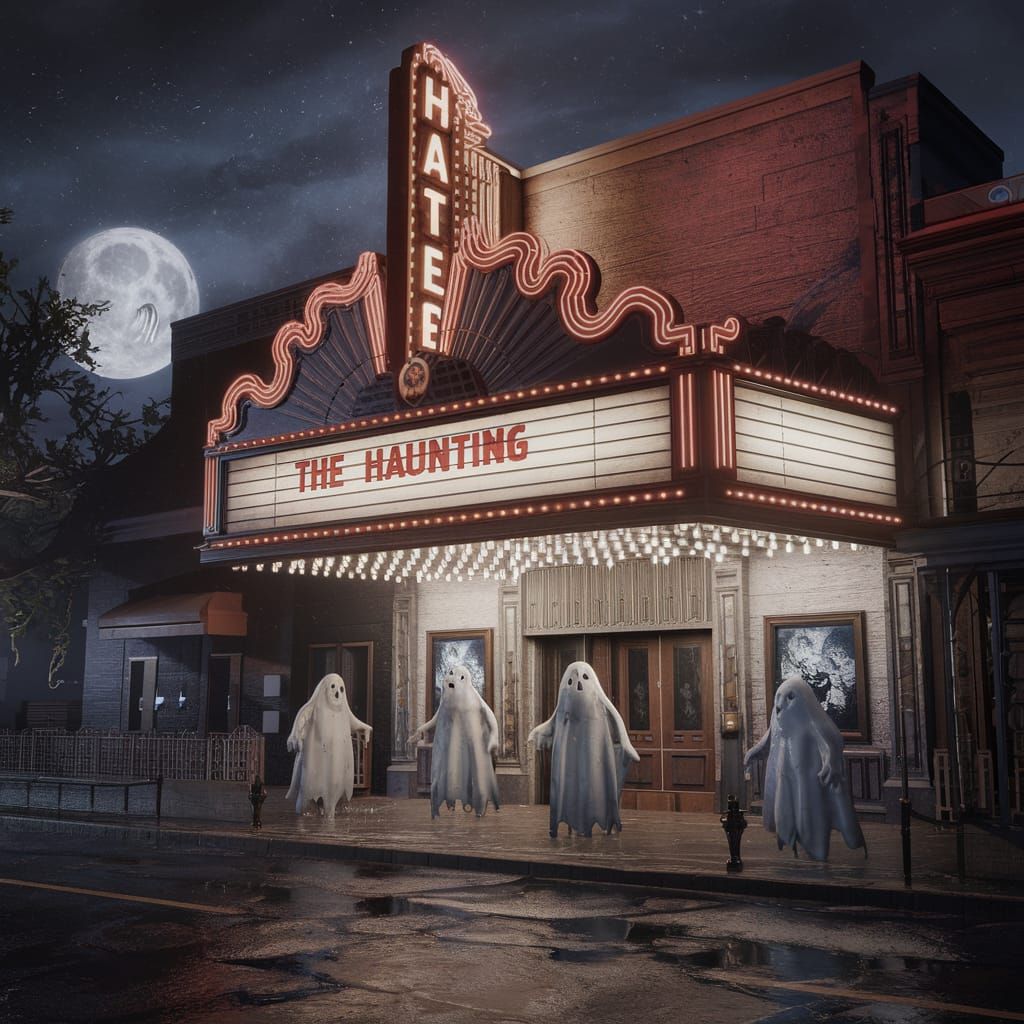 Haunted Movie Theater at Night: Digital Matte Painting