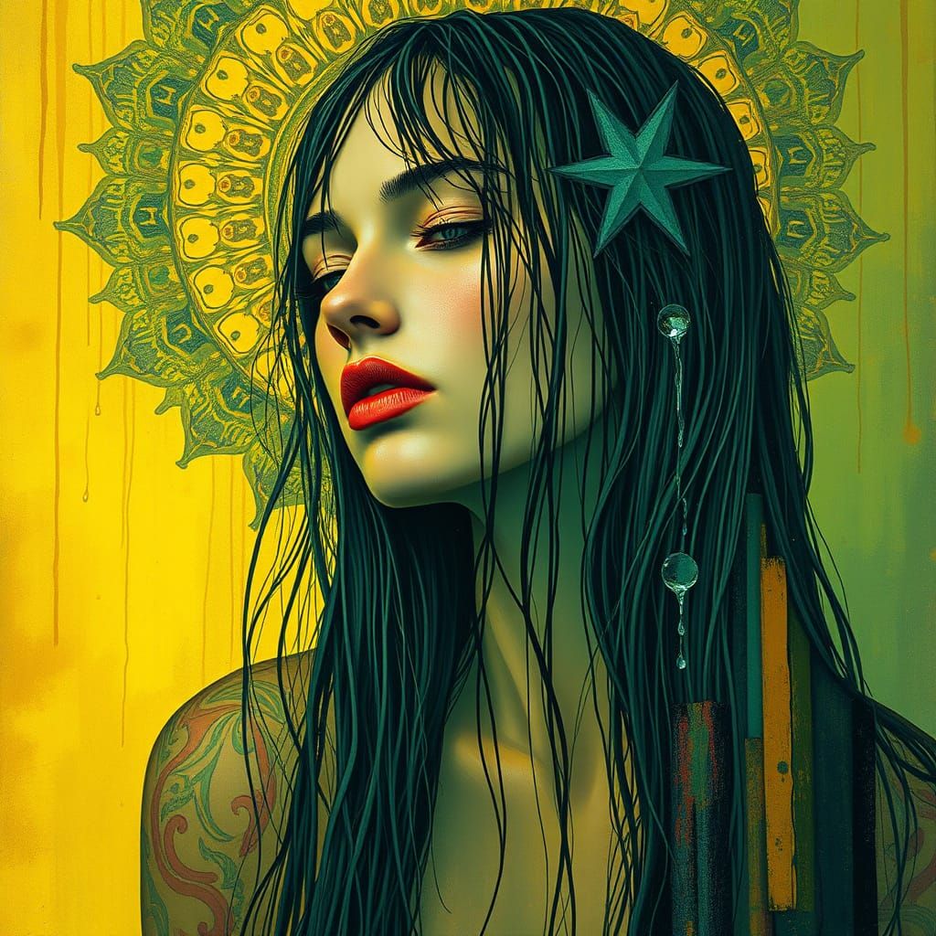 Woman with Mandala in Rothko, Schiele, Beksinski Style