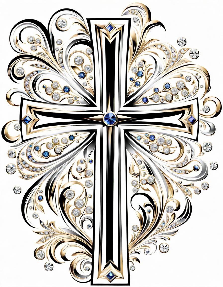 Ornate Gold Cross with Diamonds and Gems
