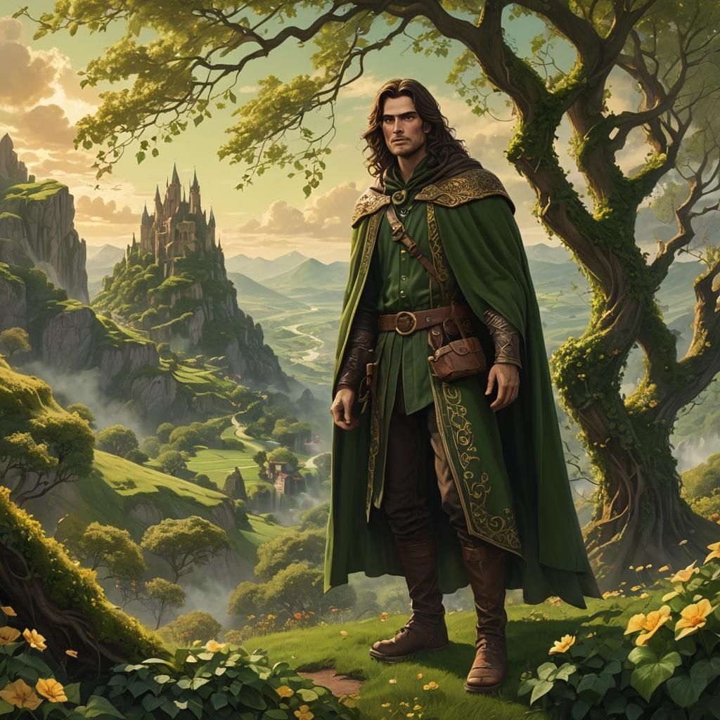 Tall Man on Green Hill: Fantasy Matte Painting