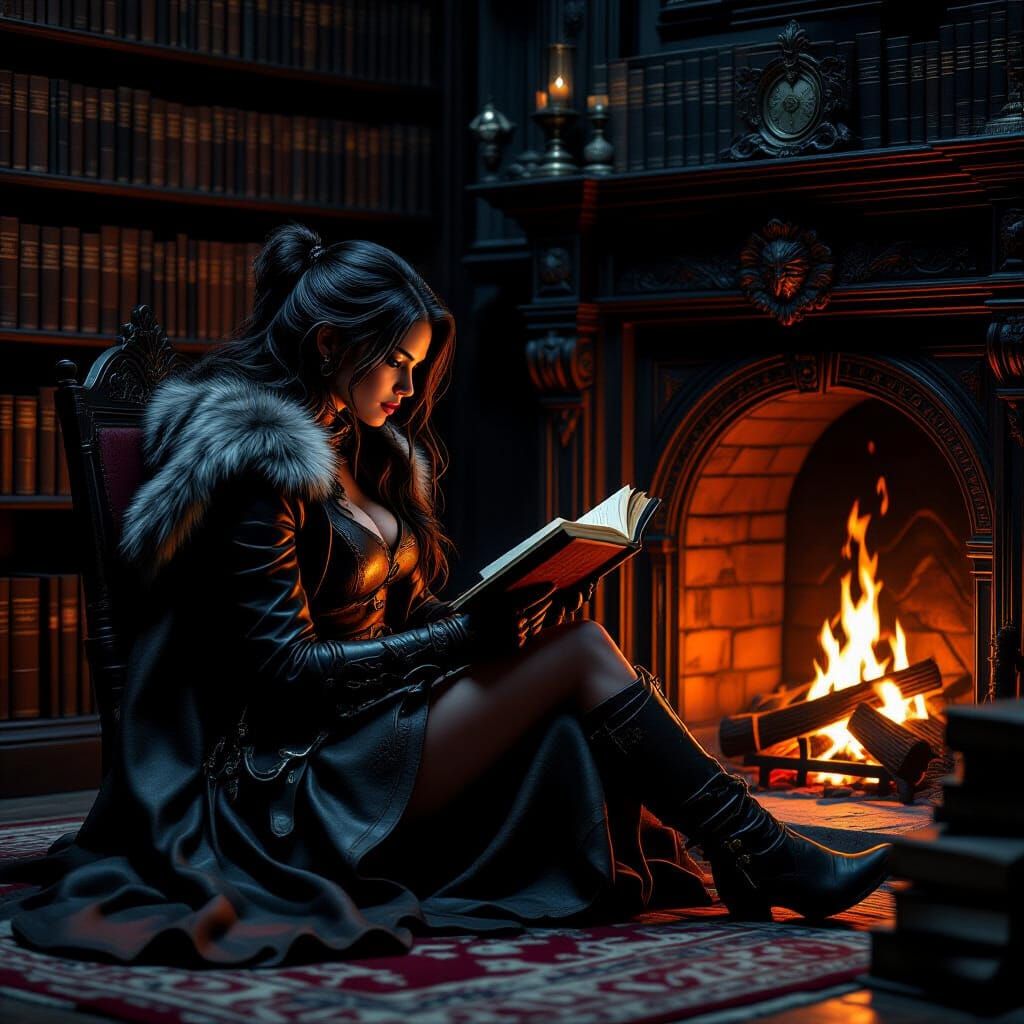 Gothic Reader by Firelight: Digital Matte Painting