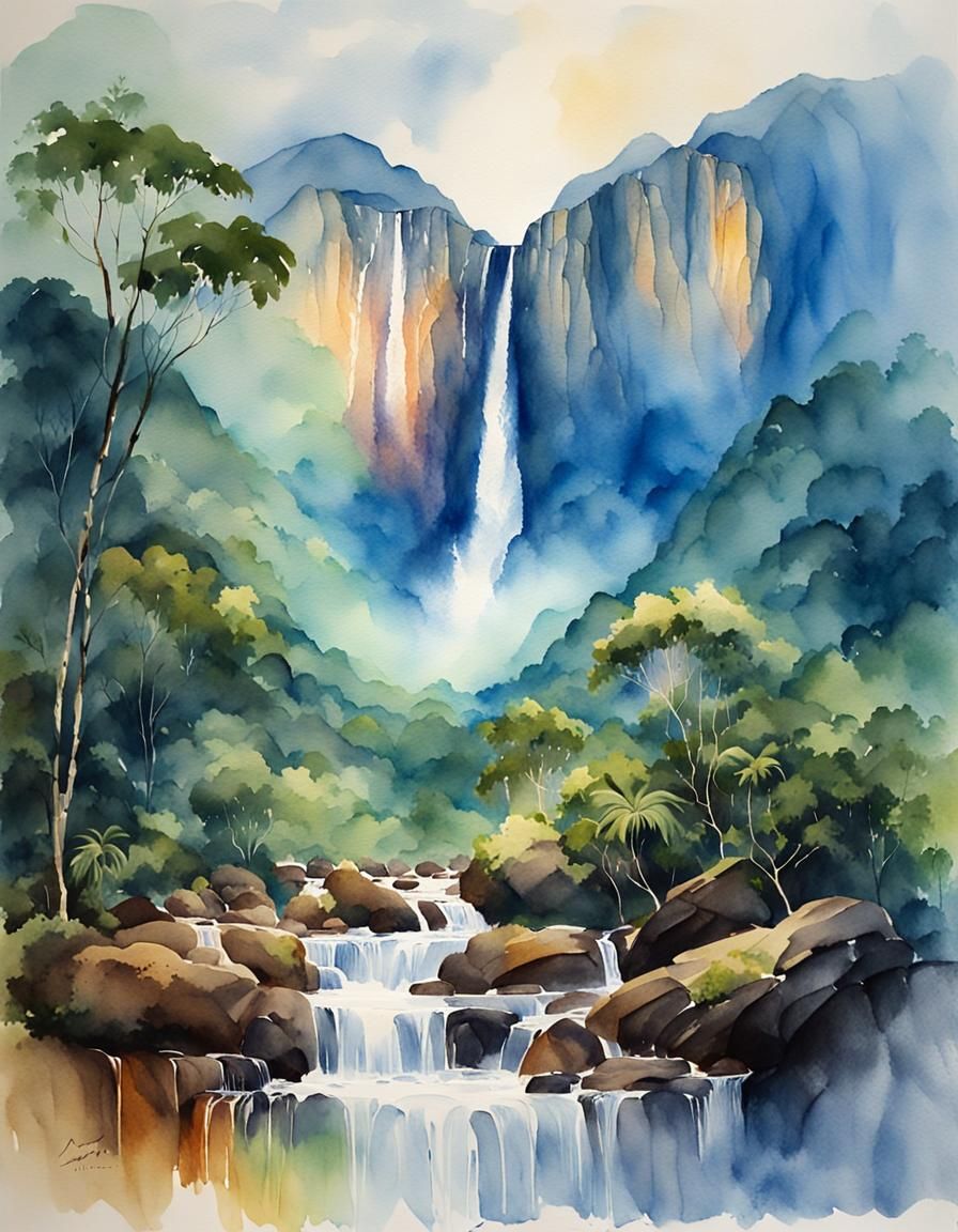 Angel Falls, Venezuela: Watercolour Landscape Painting