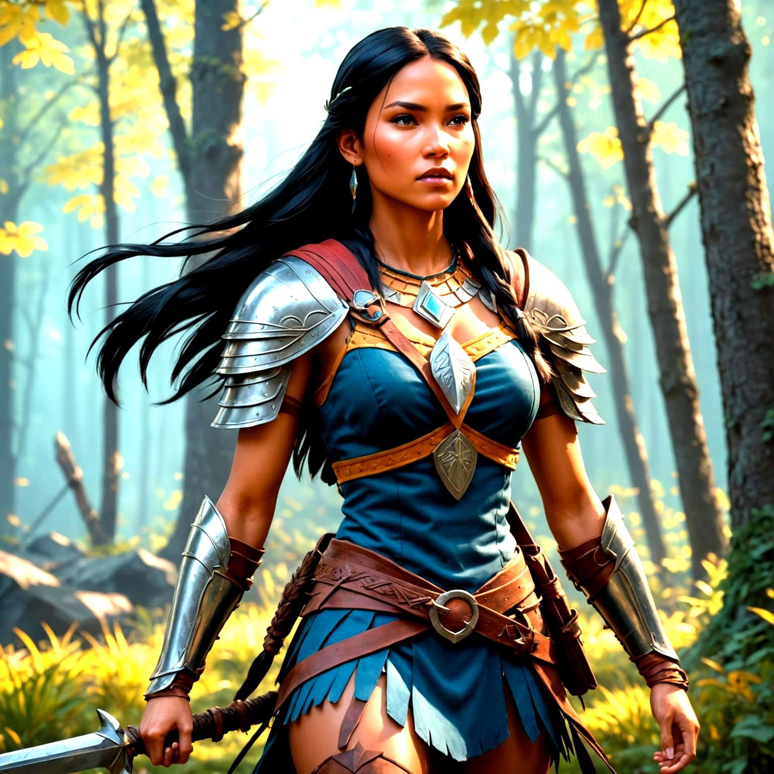 Pocahontas as Cyberpunk Warrior Princess