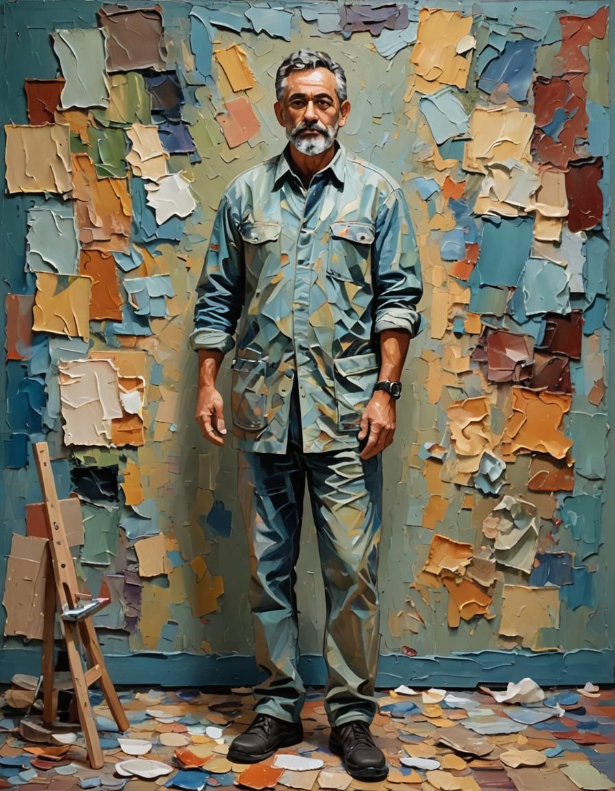 Painter's Impasto Self-Portrait: Thick Paint Layers