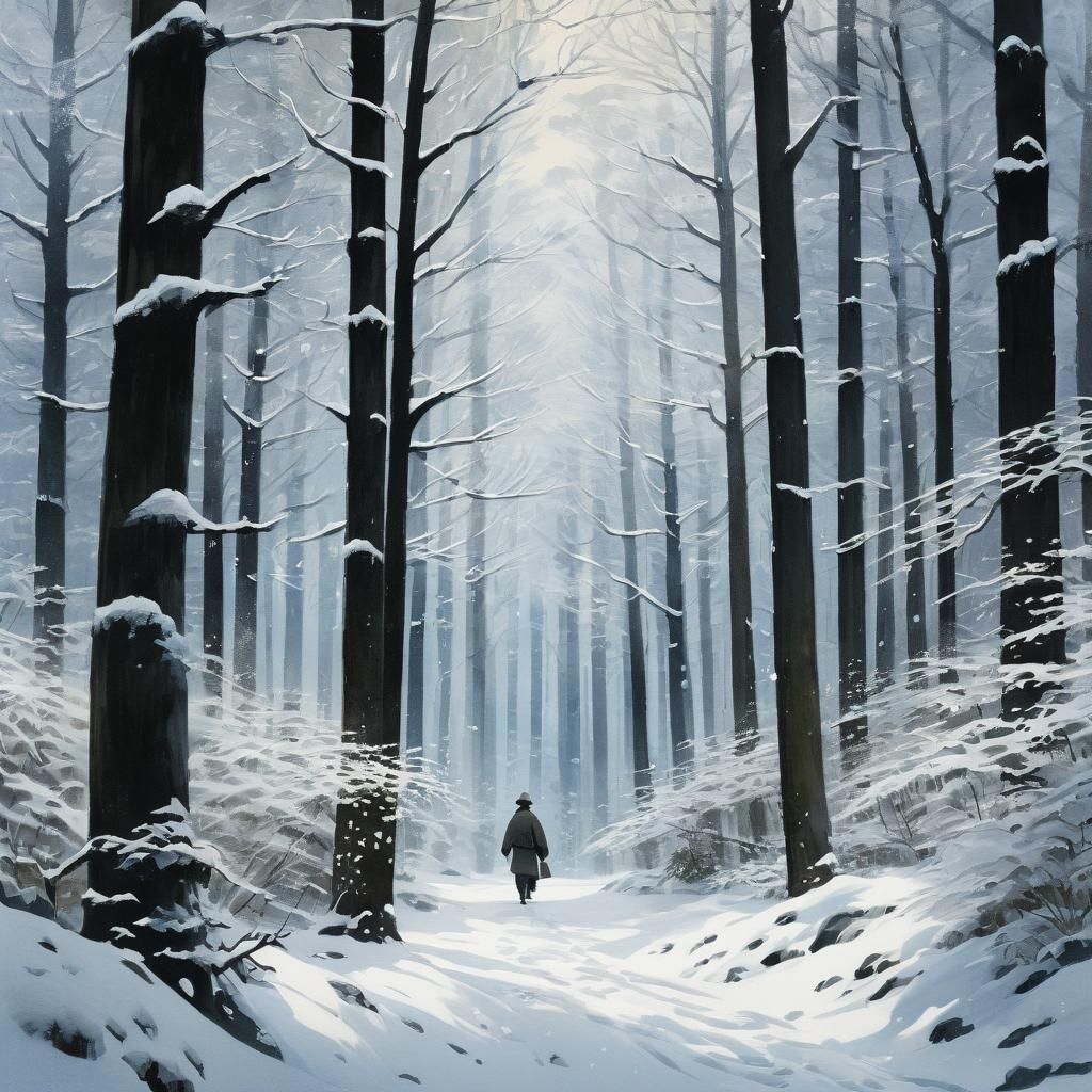 Snowy Forest Walk in Ukiyo-e Style