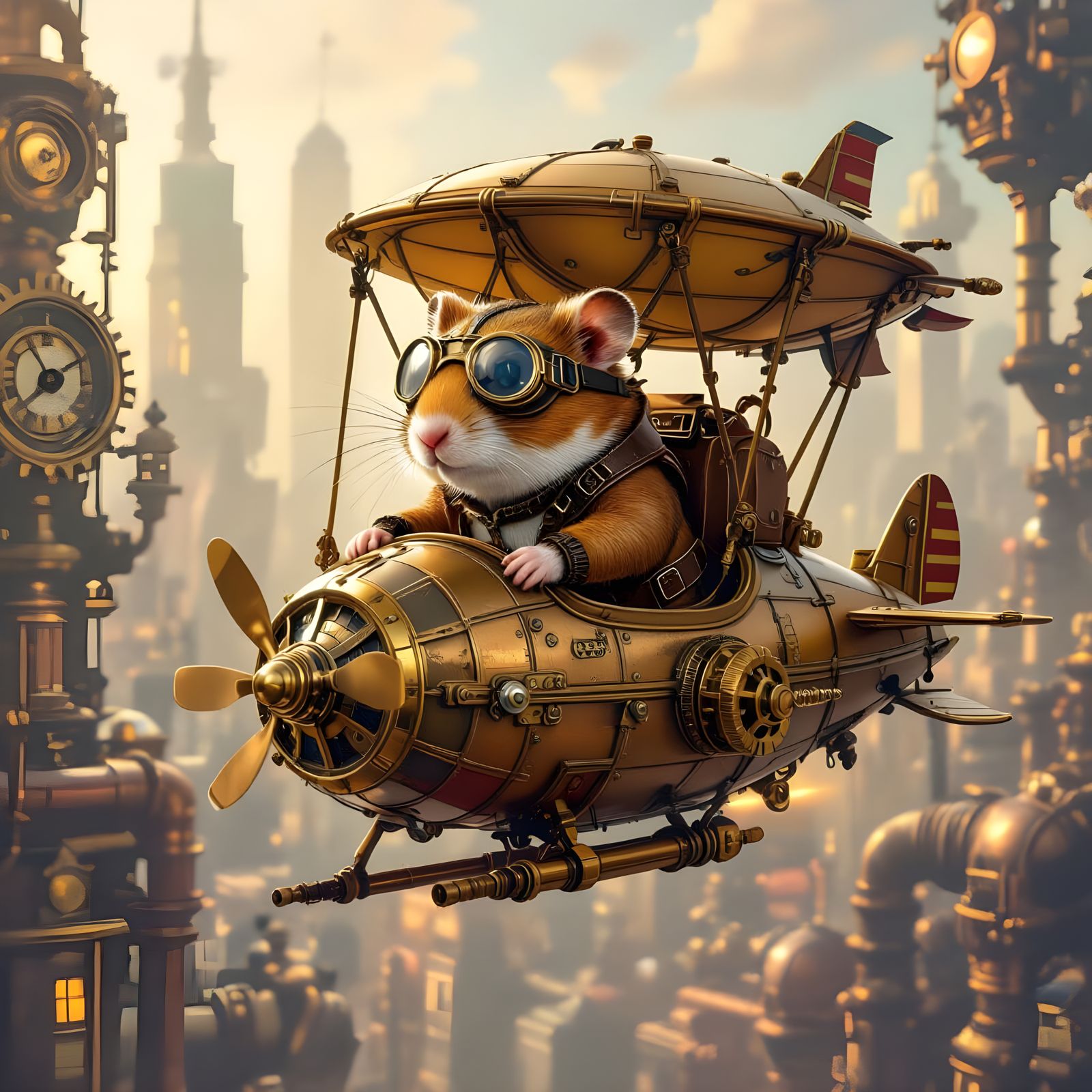 Steampunk Hamster in Clockwork Cityscape