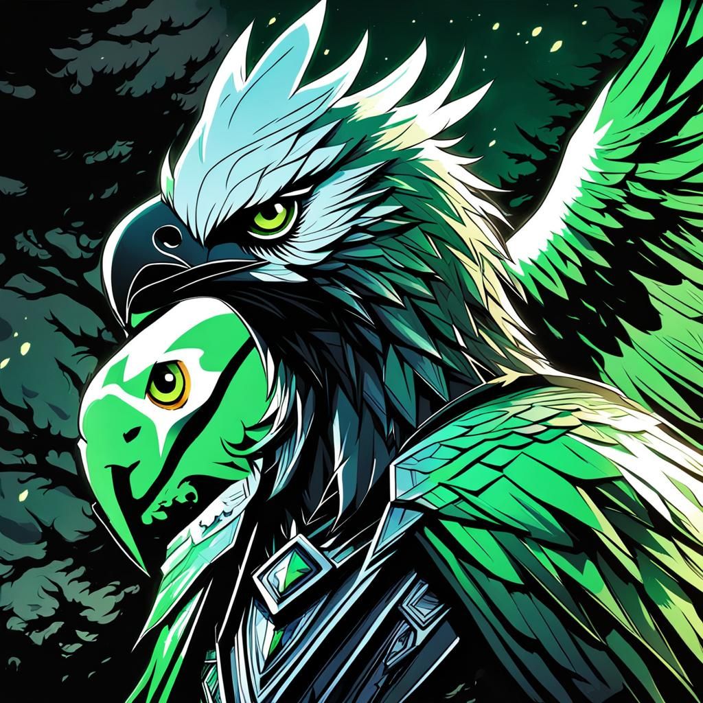 Fearsome Dwende Creature with Eagle in Anime Style