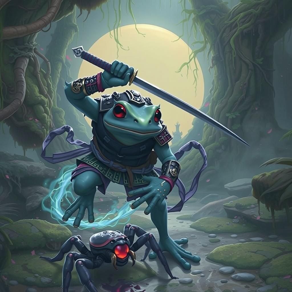 Samurai Frog in Bioluminescent Alien Jungle