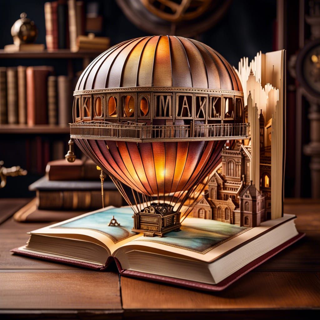 Steampunk Hot Air Balloon Pop-Up Book in Watercolor