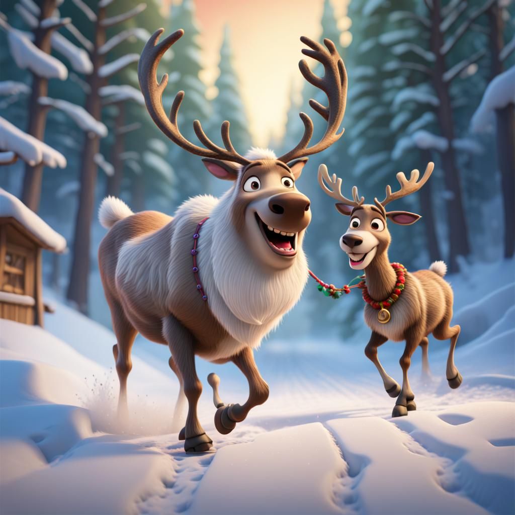 Disney-Inspired Concept Art of a Cheeky Reindeer Accident Sc...