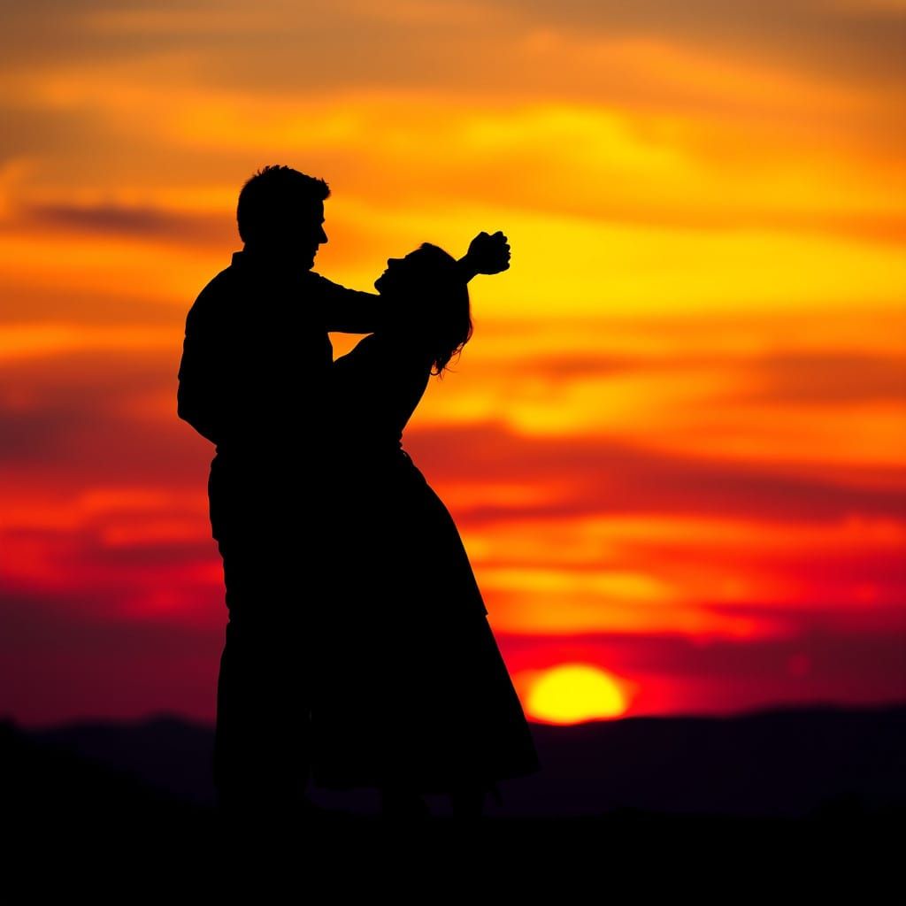 Romantic Sunset Dance Silhouettes in Vibrant Color