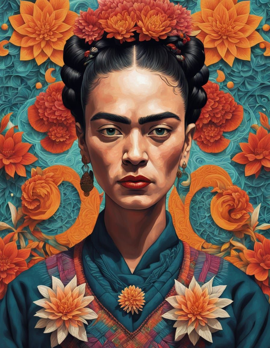 Surreal Frida Kahlo Portrait in Vibrant 3D Style