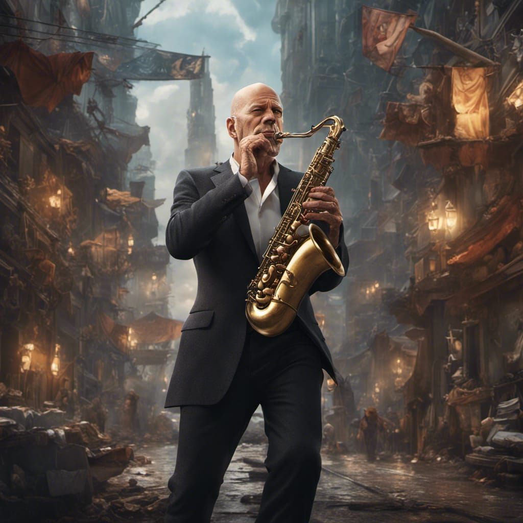 Saxophone Player in Detailed Matte Painting Style