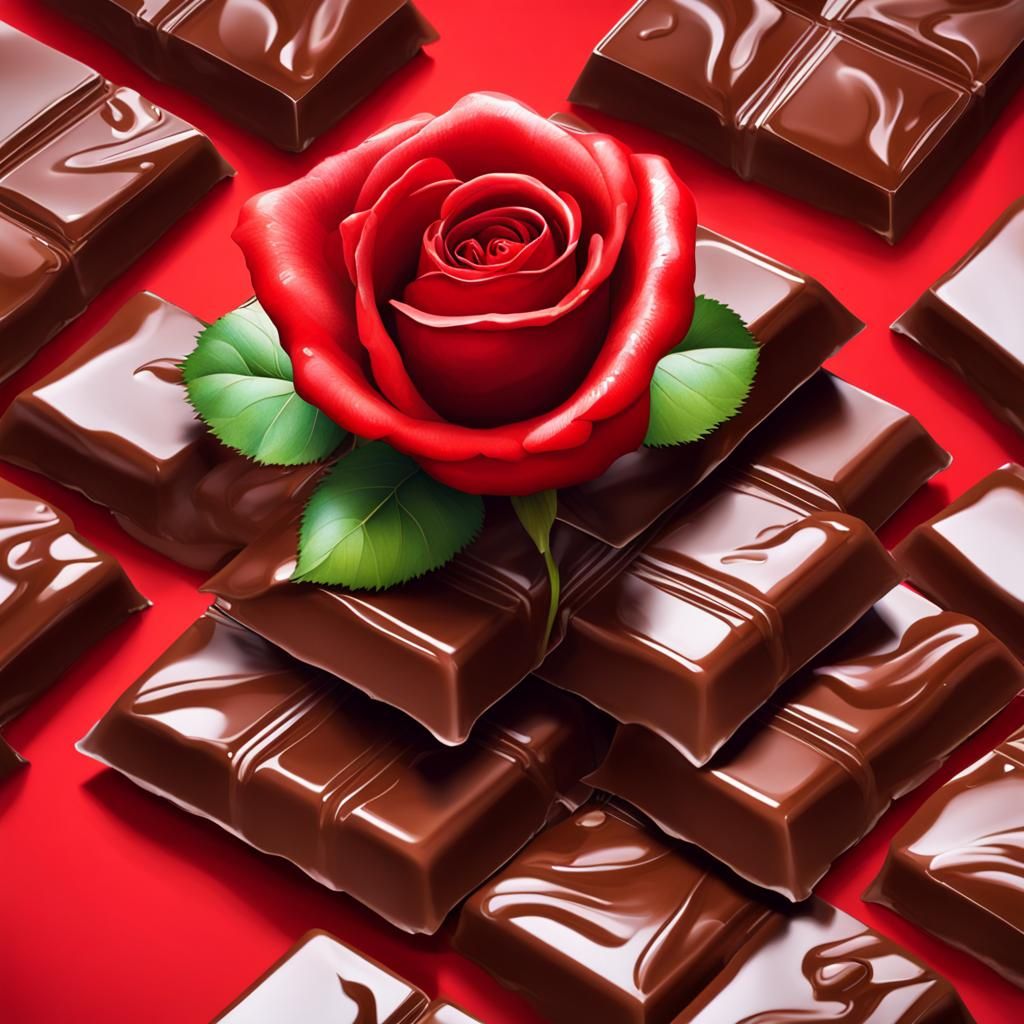 Chocolate Tablets Topped with a Red Rose