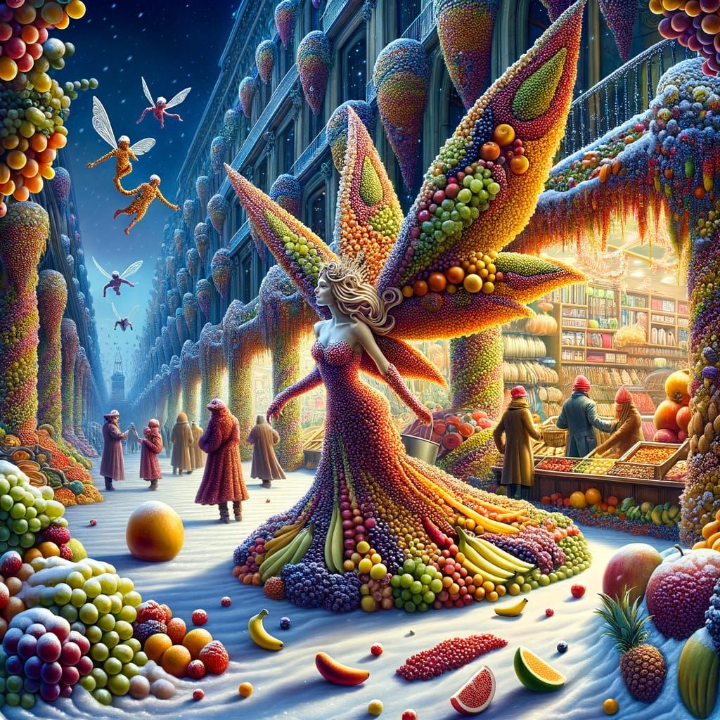 Surreal Fruit Fairy Shopping Spree in Barcelona