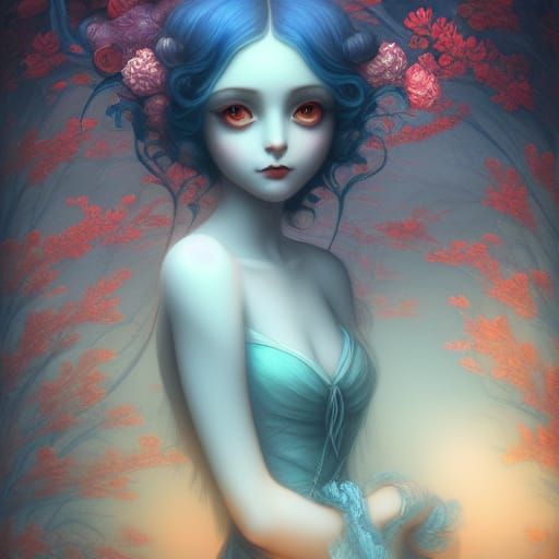 Beautiful Girl in Benjamin Lacombe Style, Blue Lighting