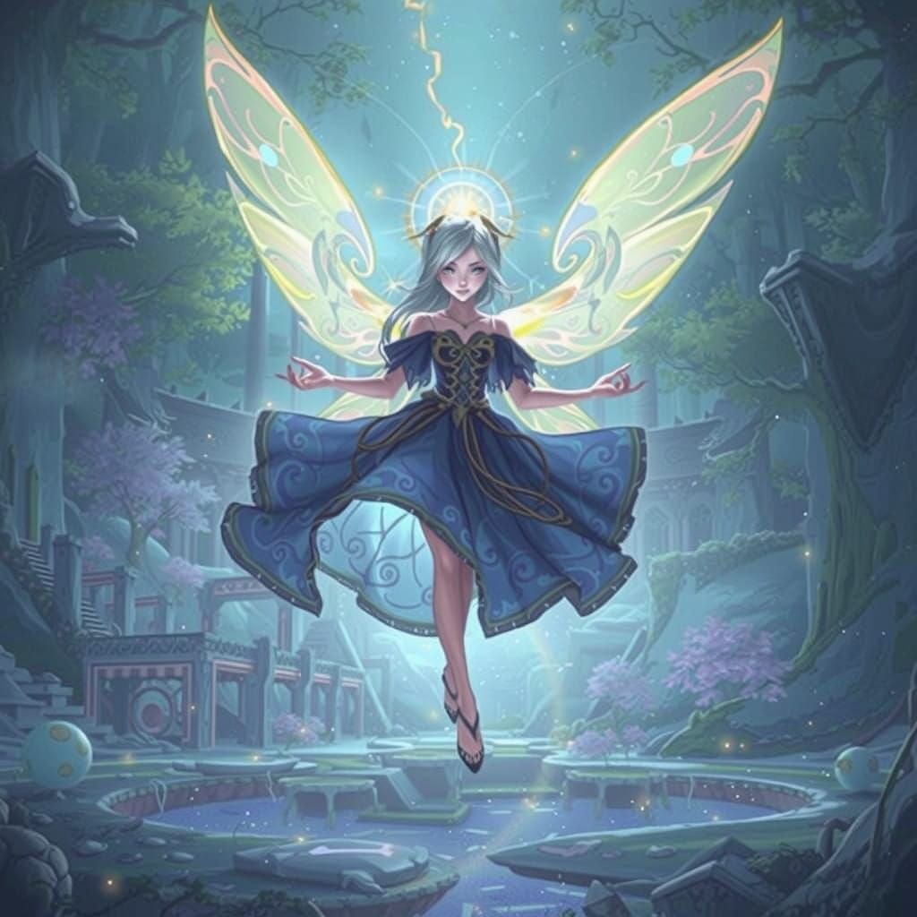 Ethereal Female Fairy in Vibrant Mystical Landscape