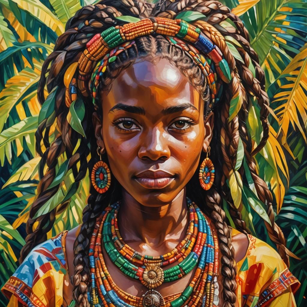 Vibrant Portrait of African Girl in Fauvist Style