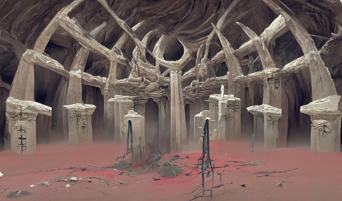 Sci-Fi Sacrificial Altar in Sand Dunes