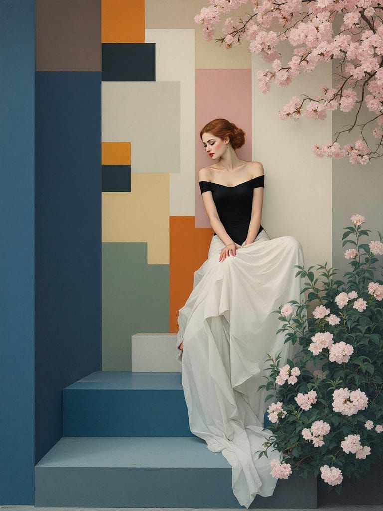 Abstract Geometric Figure with Blossoms in Devotional Style