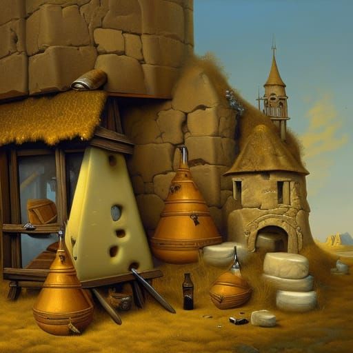 Ogre's Cheese House in Oil Painting Style