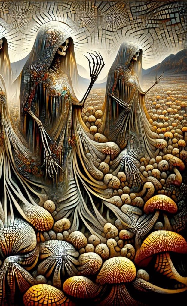 Feathered Crone Pin-Art in Socotra: A Batik Dream