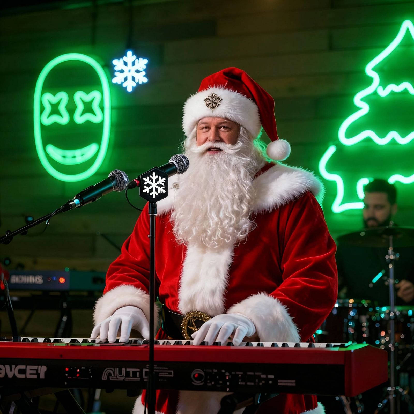 Holiday Performance: Musician Plays Synthesizer, Santa Dance...