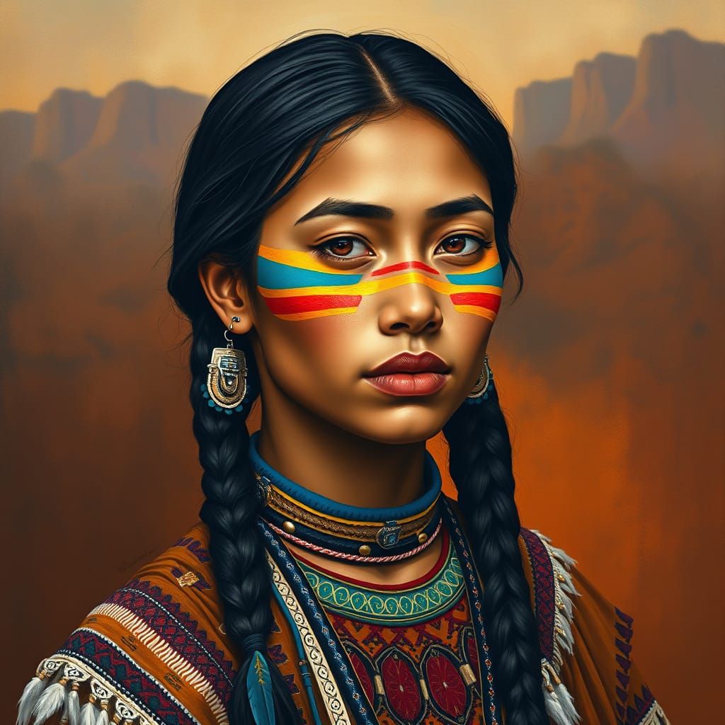 Young Native American Woman in Vibrant Tribal Attire