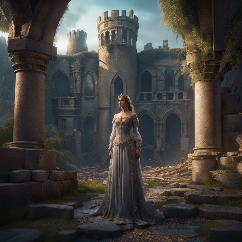 Medieval Castle Ruins: Princess in Ethereal Gown