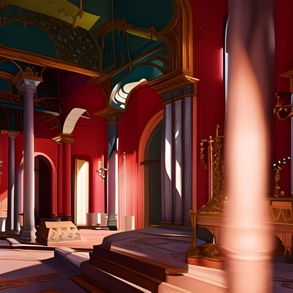 Elaborate Palace Interior with Gilded Arch in Digital Art