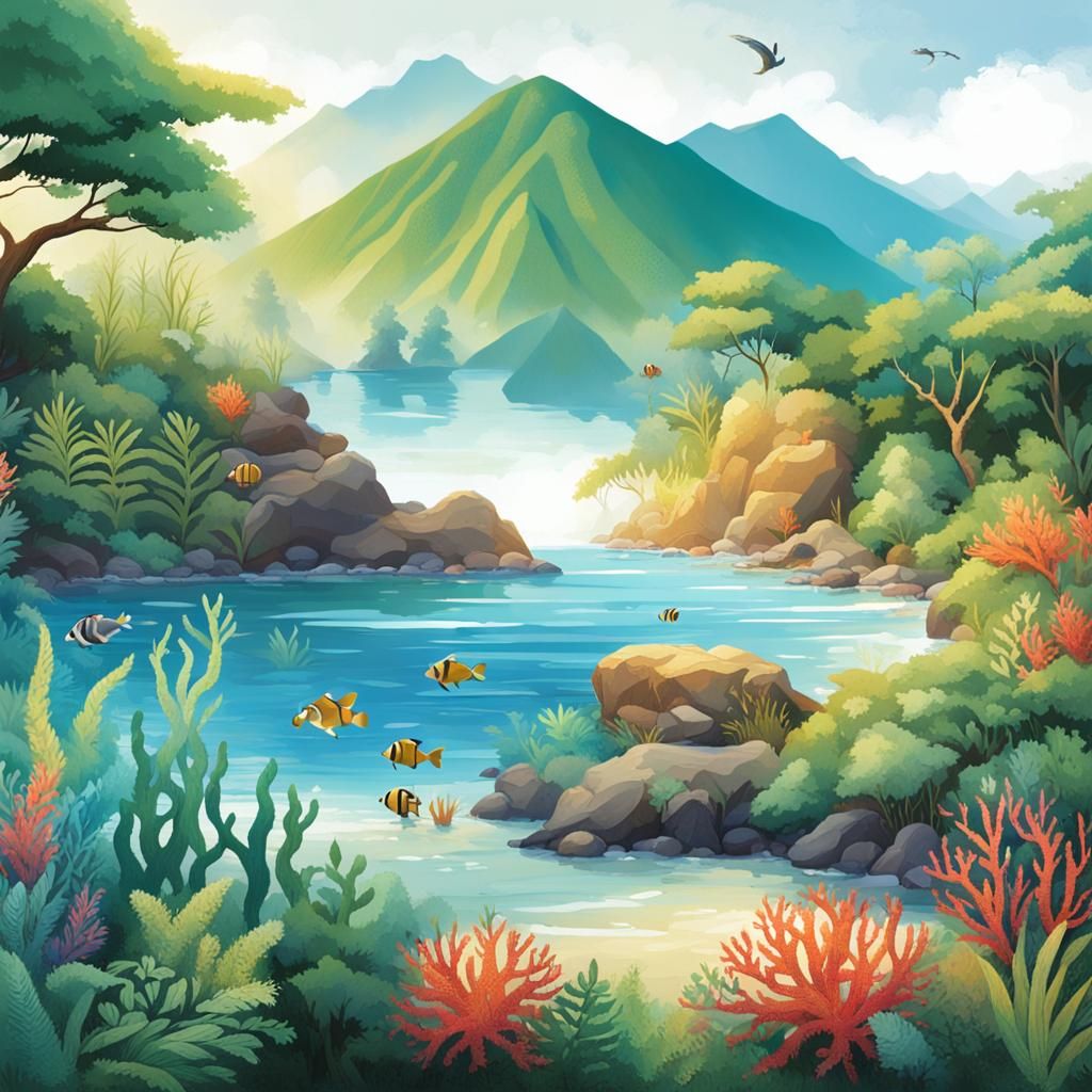 Enchanting Conservation Scene on Sea and Mountain Day