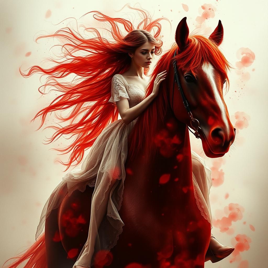 Ethereal Woman on Horseback in Digital Watercolor