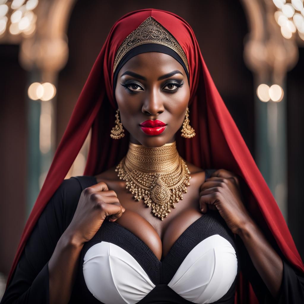 Muslim Hijab Goddess with Red Lipstick in HD