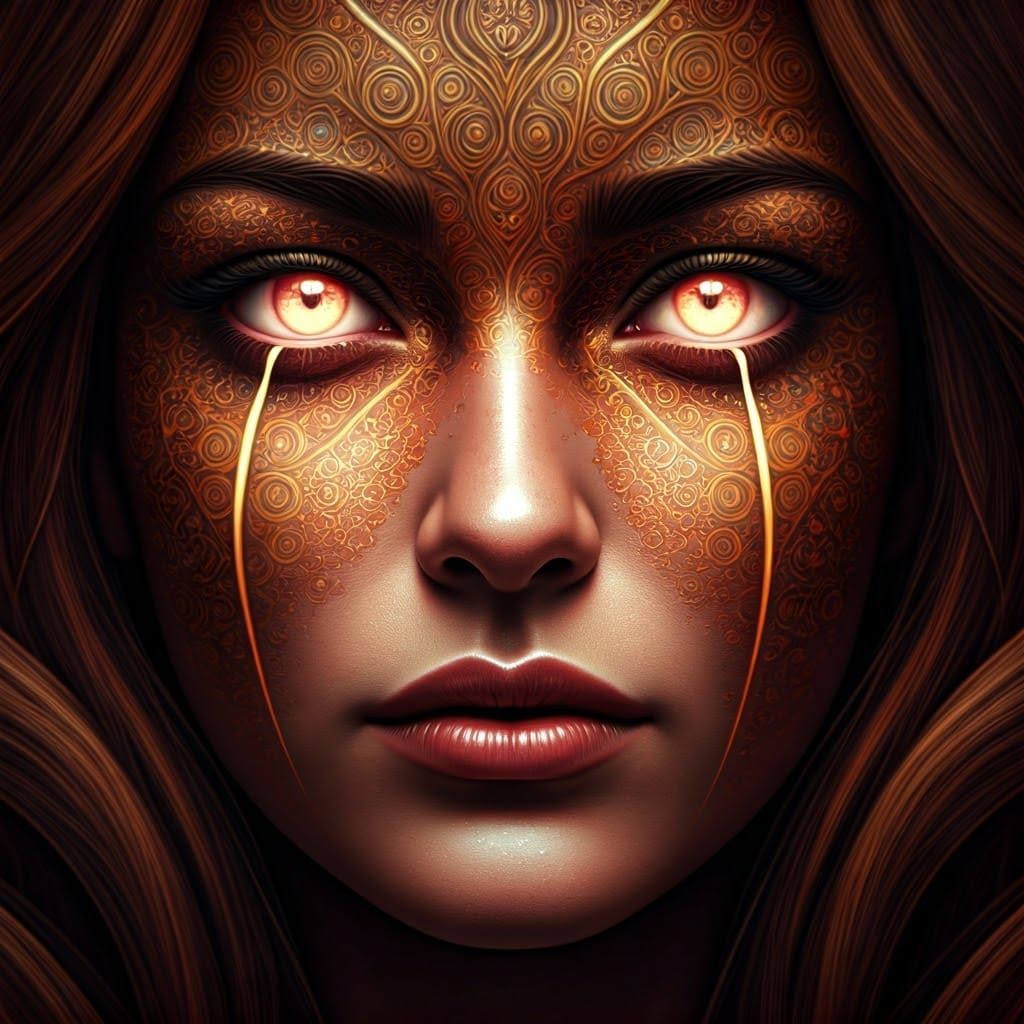 Woman with Astral Tattoos in Hyperrealistic Style