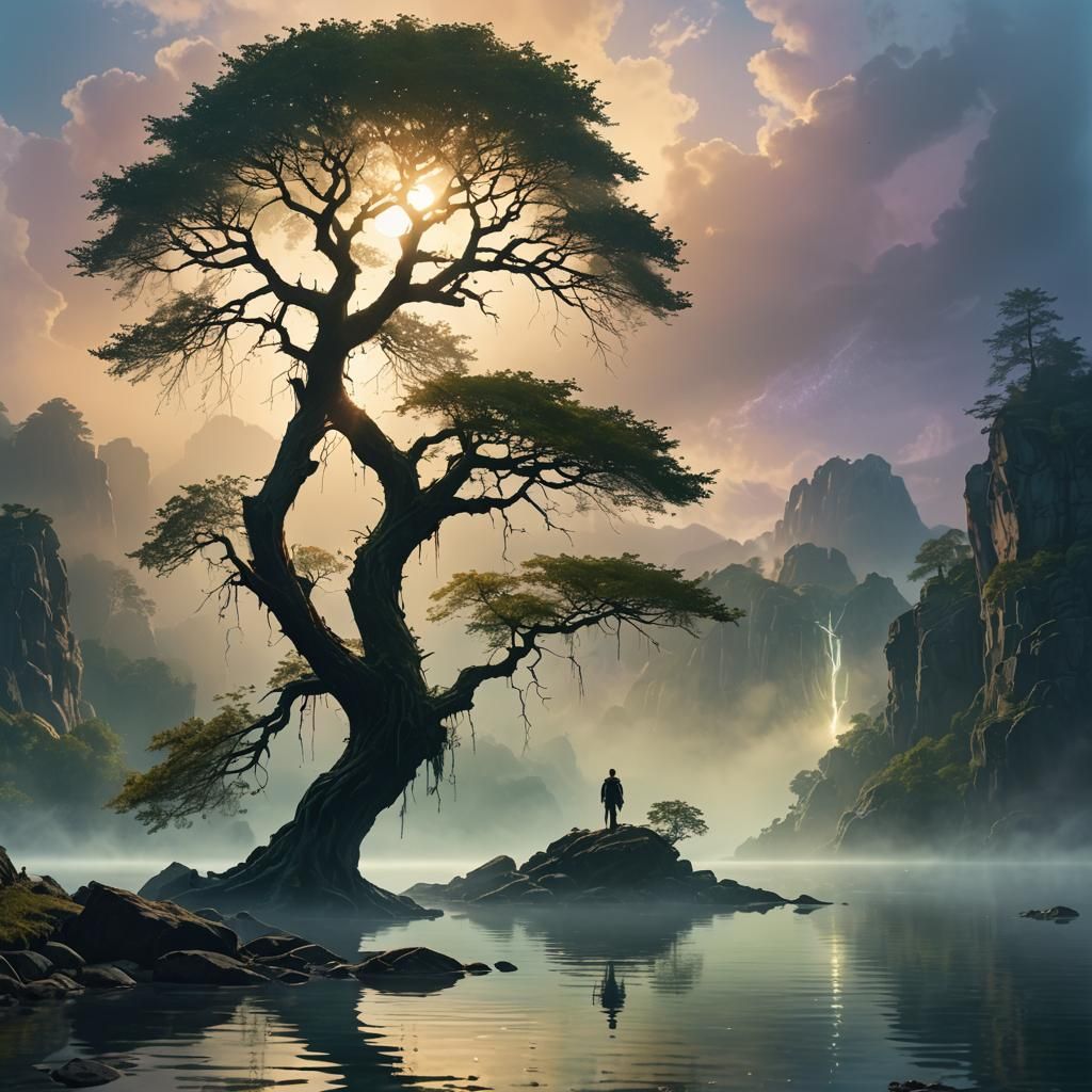 Glowing Tree Island: Fantasy Matte Painting