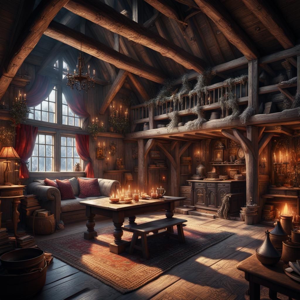 Epic Winter Cabin Interior: Medieval Digital Painting