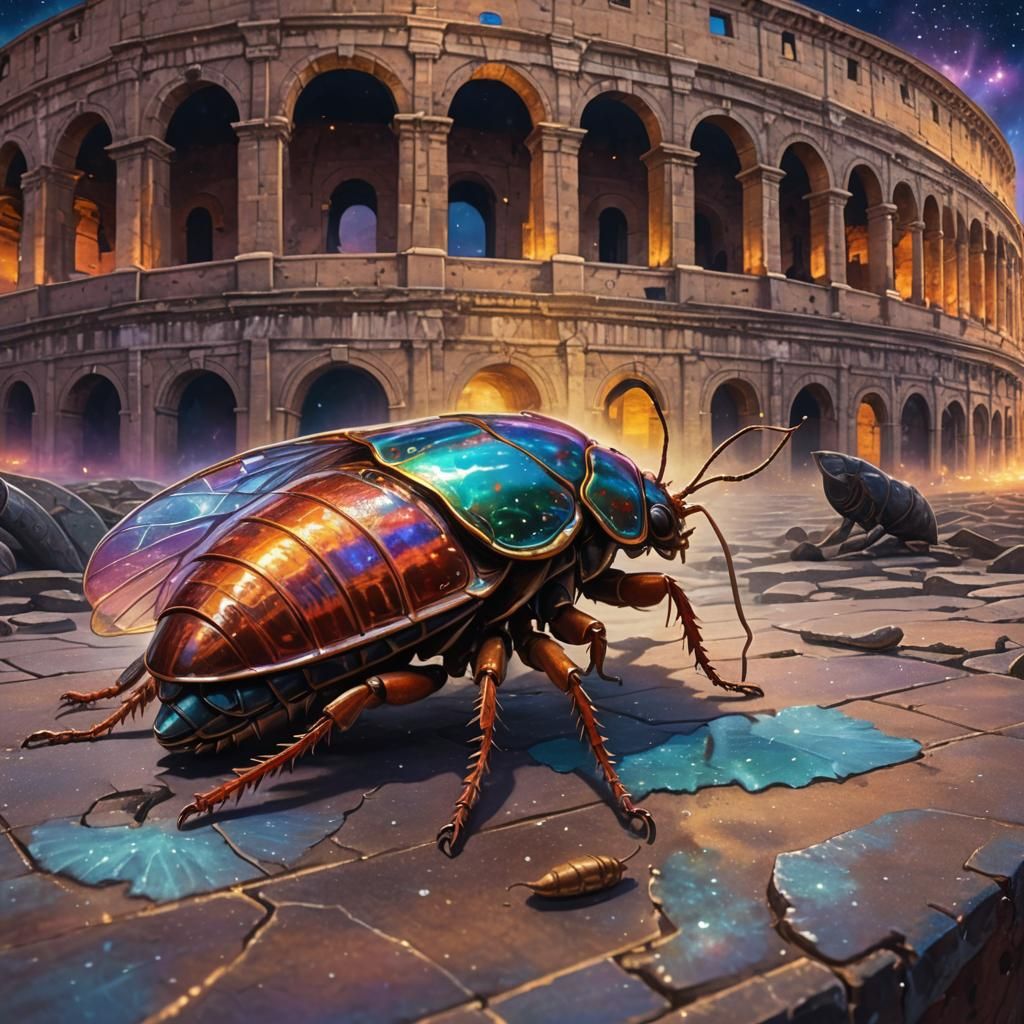 Roman Centurion Cockroach on Slug, Cosmic Illustration