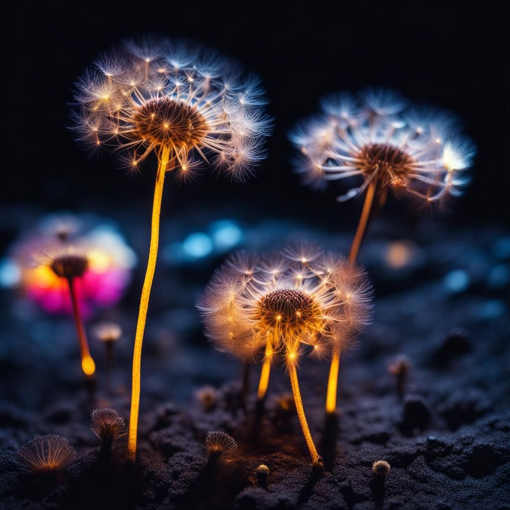 Magical Alien Dandelions Glowing on the Moon