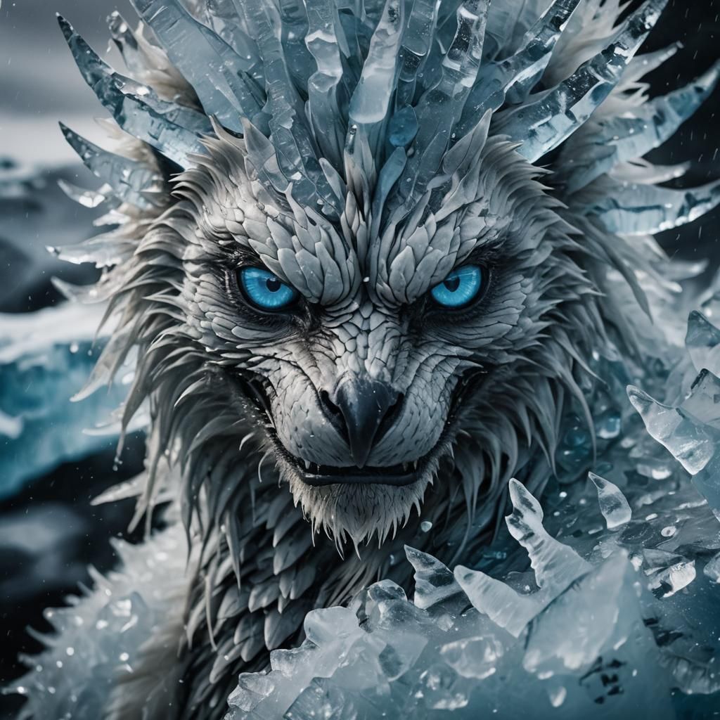 Ice Phoenix Portrait with Molten Veins