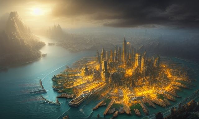 Floating Sci-Fi City with Iridescent Glitter