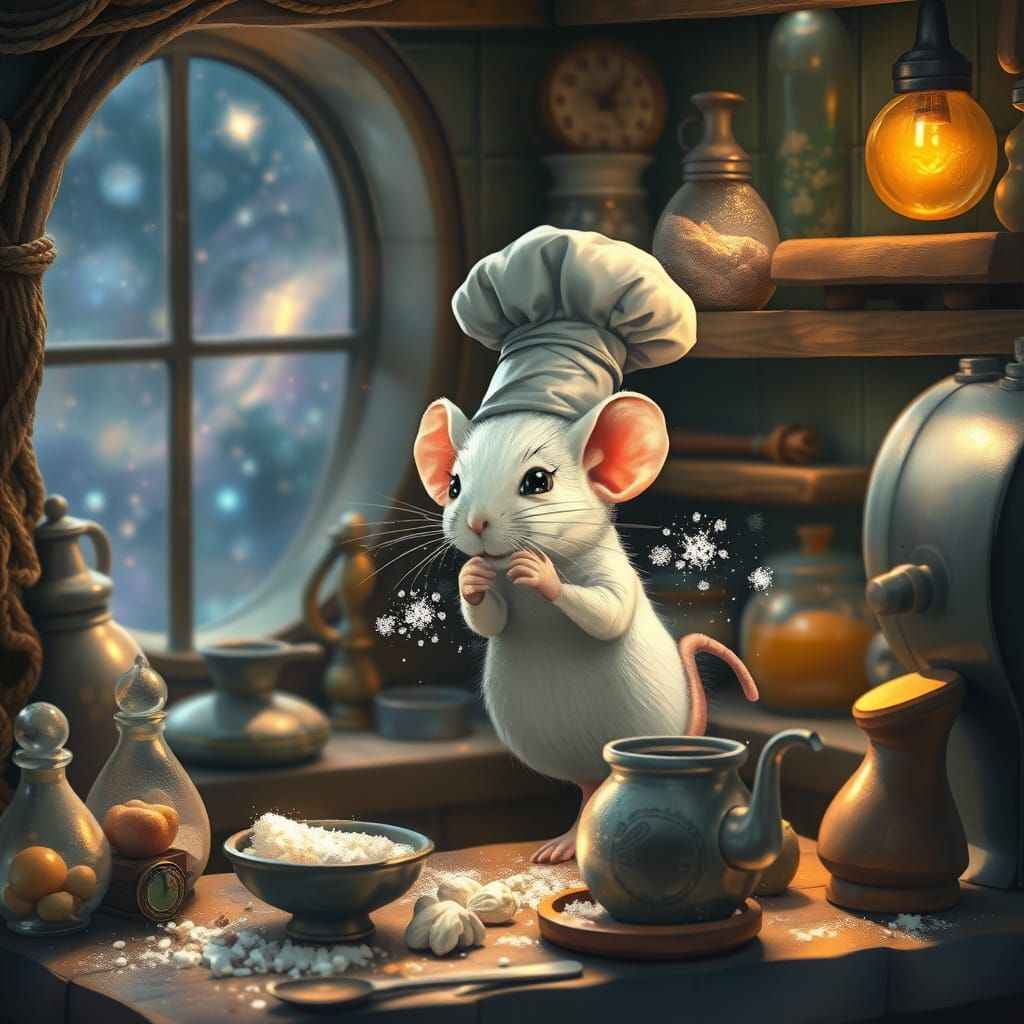 Whimsical Mouse Chef Stirs Stardust in Enchanted Kitchen