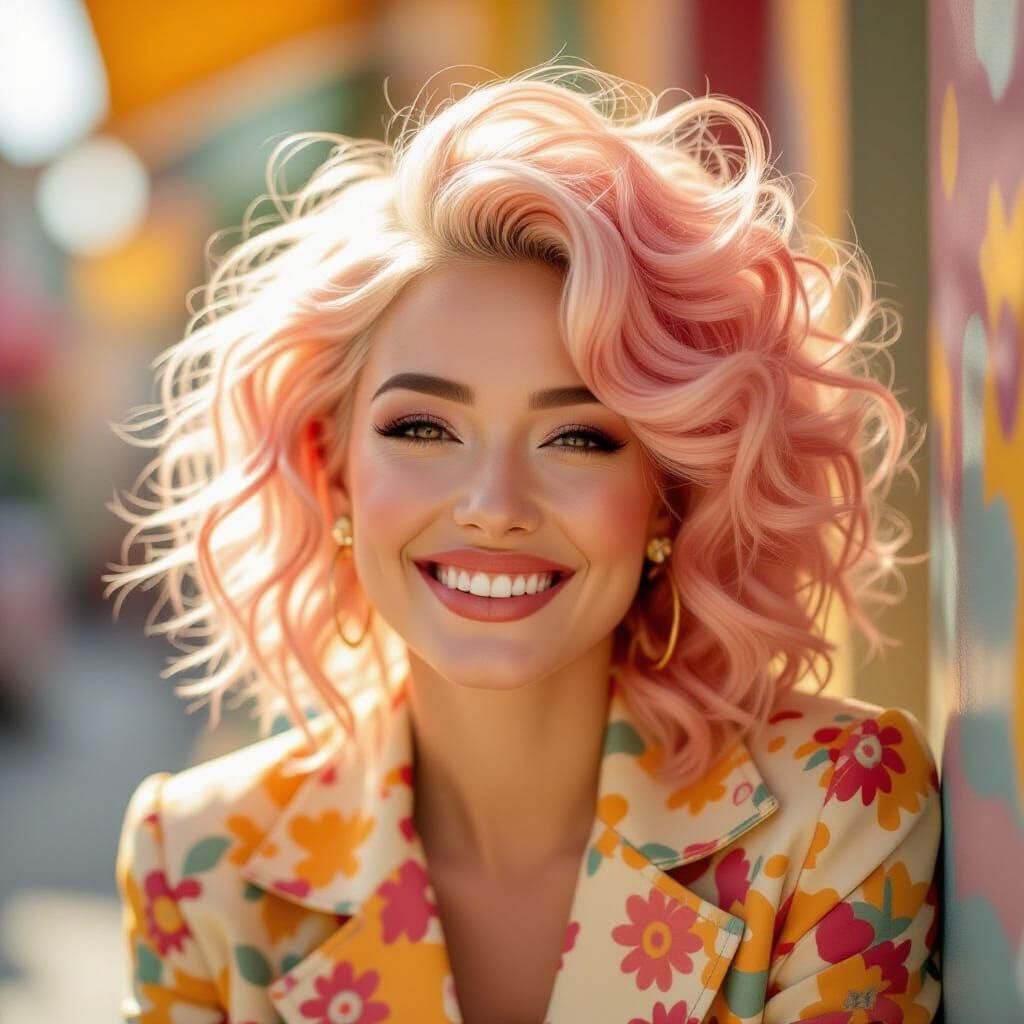 Woman with Spaghetti Hair in Pop Art Style