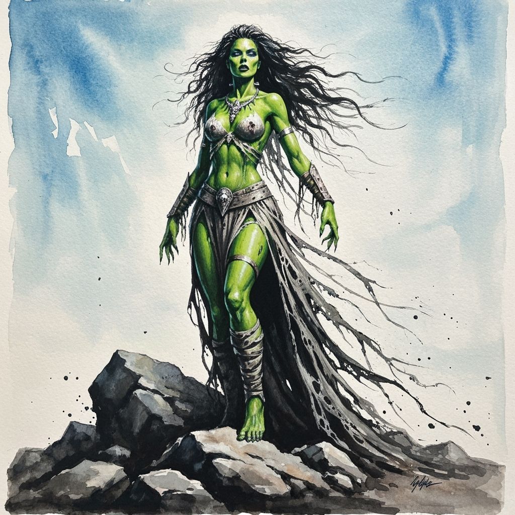 Warrior Queen Bride of Frankenstein in Watercolor Style