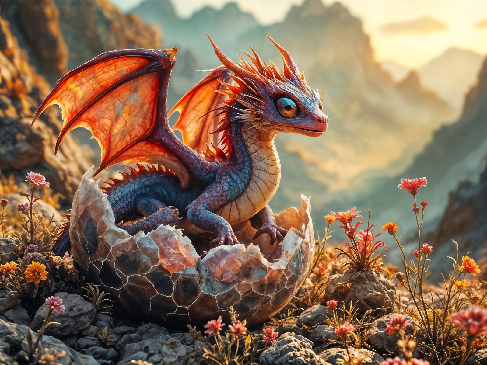 Extraterrestrial Dragon Hatchlings in a Surreal Landscape